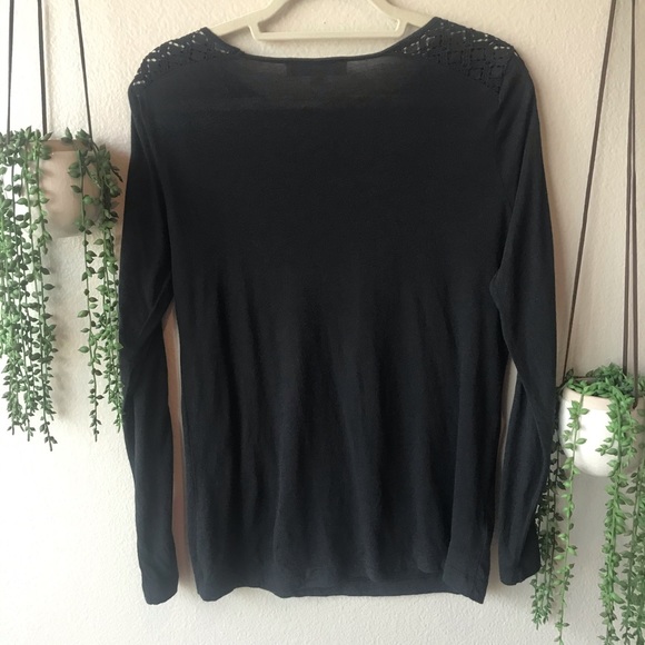LOFT Black, long sleeved, open embroidered top, S - Picture 9 of 9